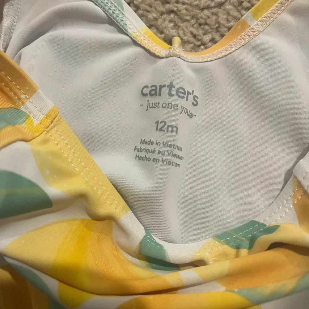 Carters Girls 12M Lemon Print Rash Guard Swimsuit Set | 2-Piece | UPF